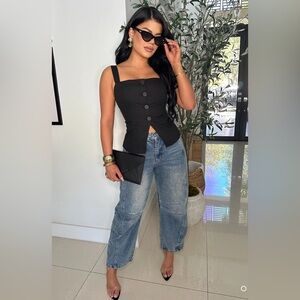 Black Button-Up Sleeveless Top Size Small New